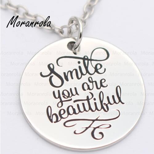 New arried"Smile You're Beautiful " Copper necklace Keychain,charm Hand Stamped Inspirational Jewelry Sister Mother gift