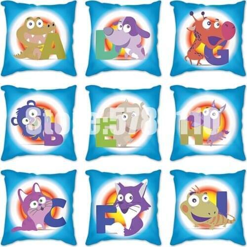 Cushion Blue English Alphabet Cushion Cover Polyester 45X45CM Throw Pillow Case Livingroom Sofa/Bed/Couch Decorative Pillowcase