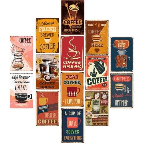 Retro Coffee Billboard Tin Signs Cafe Coffee Shop Metal Plaque Vintage Wall Art Decorative Poster Retro Home Decor 20x30cm