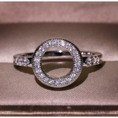 Luxury Excellent Round Zircon Ring Silver AAAA Crystal Inlaid Wedding Ring Female Jewelry Wedding Bride Simple Jewelry