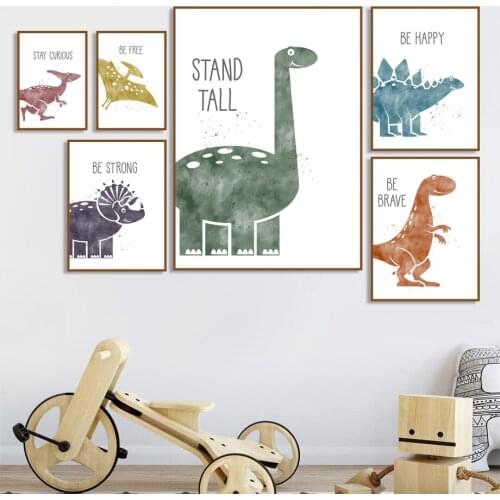 Self-adhesive Wall Stickers Triceratops Pterosaur Cartoon Dinosaur Wall Art Nordic Posters Wall Pictures For Kids Room Decor