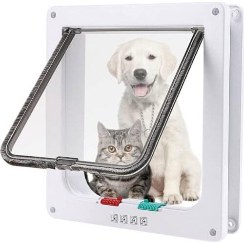 Lockable Flap Door with 4 Way Security Lock Dog Cat Flap Door for Dog Cats Kitten ABS Plastic Small Pet Gate Door Kit Flap Doors