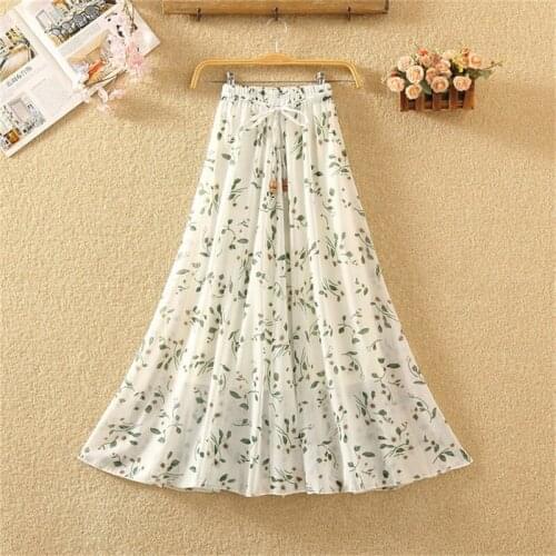 Women Skirt Summer Floral Chiffon Elastic High Waist A- line Elegant Skirts 2020 Female Sweet Lace Up Boho Big Swing Skirt Y181