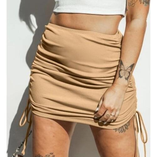 2021 Spring Autumn Women Mini Skirts Harajuku Period Ladies Knitting Thread Side Drawstring Elastic Sexy Skirts Ladies 5 Color