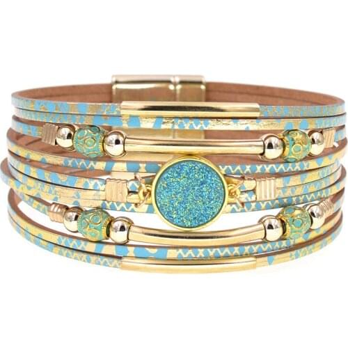 Bracelet women fashion bohemia leather bracelets for women charm bracelets & Bangles Multilayer Wrap Wide Bracelet Femme Jewelry