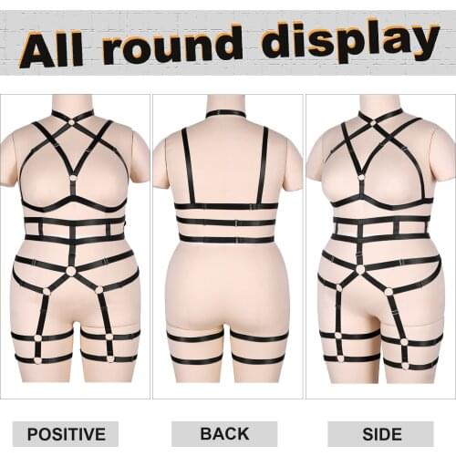 Plus Size Fat Female Bind Body Harness Hollow Out Underwear Role Play Costume Sexy Erotic Lingerie Gothic Women Bondage Straps