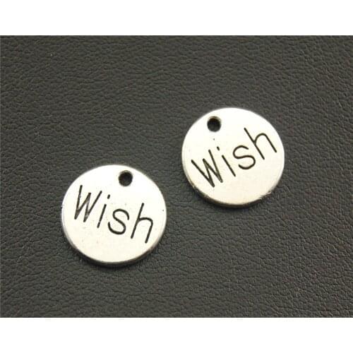 10pcs Silver Color wish Round Charm Pendant DIY Necklace Charm Bracelet Bangle 14mm A1305