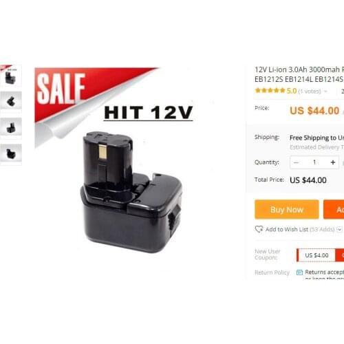 12V Li-ion 3.0Ah 3000mah Replacement Power Tool Battery for Hitachi EB1212S EB1214L EB1214S