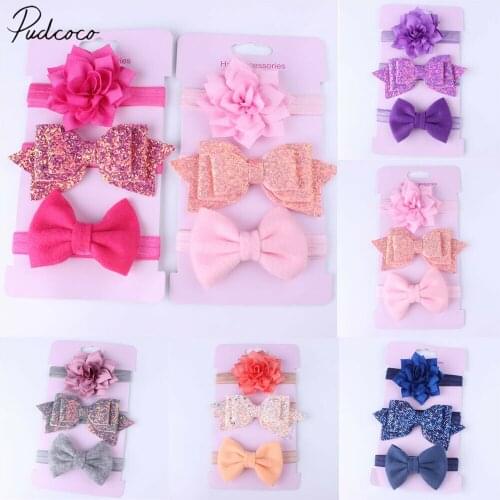2019 AccessoriesHeadwear 3Pcs/Set Cute Infant Baby Girls Bow Headband Newborn Elastic Hairband Hair Photo Props Wholesale Gift