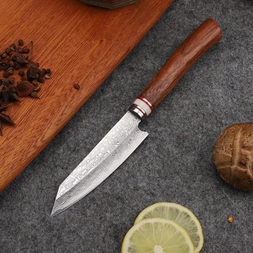 Damascus Blade Rosewood Handle Japanese Meat Cutting Fruit Knife EDC Tool