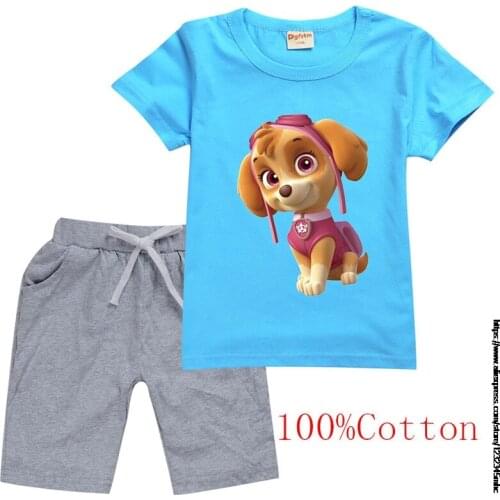 Childrens Clothing Casual Home Clothes Boys Summer Sports Short-sleeved Cotton Suit PAW PATROL T-shirt + pants 2-piece set