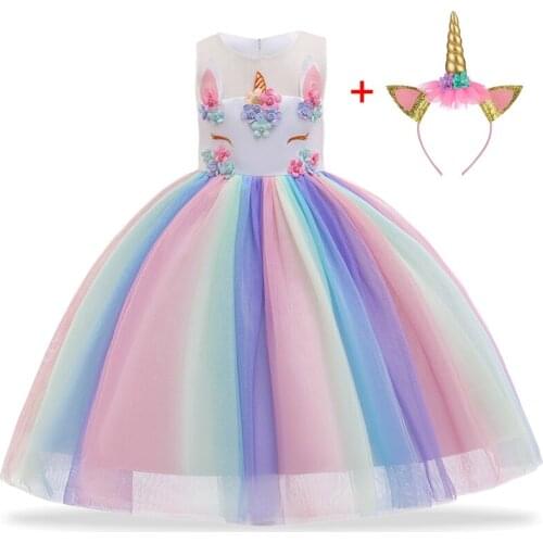 Kids Dresses For Girls Unicorn Evening Party Dress 2021 Summer Elegant Girls Princess Dress Costume vestido fantasia infantil
