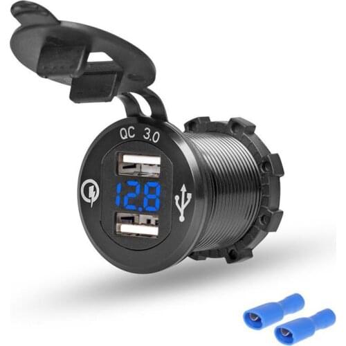 DIY 5V 1.5A + QC 3.0 + Voltmeter Dual USB Charger Aluminum alloy Metal Waterproof for 12V/24V Car RV Boat UTV ATV Motorcycle