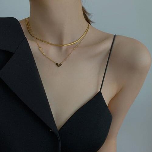 Flashbuy Fashion Stainless Steel Love Heart Choker Snake Chain Necklace for Women Chic Necklace Jewelry Valentines Day Gift