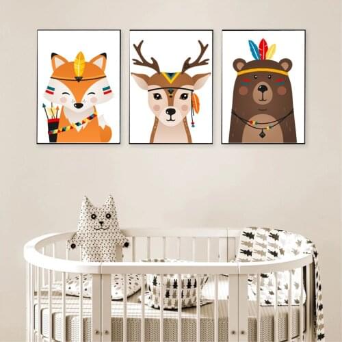 Cartoon Animal Deer Fox Bear Nursery Wall Art Canvas Painting Posters And Prints Wall Pictures Baby Kids Room Décor