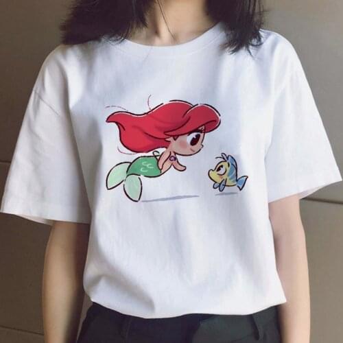 Kawaii Disney Princess Funny Cartoon T Shirt Women Cute Anime T-shirt Korean Style Manga Tshirt 90s Graphic Top Tee Female