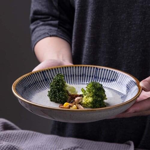 Underglaze ceramic rice dish, round dish, deep dish, Japanese dish plate, restaurant tableware, commercial dish, household dish