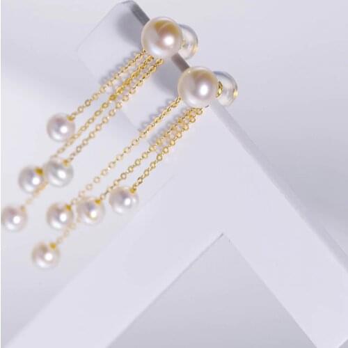 Sinya Classical 18k Gold Tassel Drop Earring Natural Round Pearls DIY Jewelry Women Girls Mother 2021 Best Gift