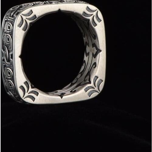 New Silver Ring Mens Retro Square Circle Pangu Mens Personality Domineering Ring Jewelry Game of Power Peripherals