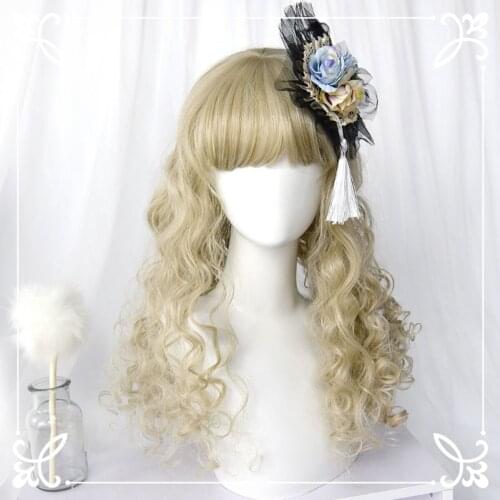 CosplayMix 55CM Lolita Sweet Girl Gold Pink Long Curly Hair Bangs Heat Resistant Halloween Party Synthetic Cosplay Wig+Cap