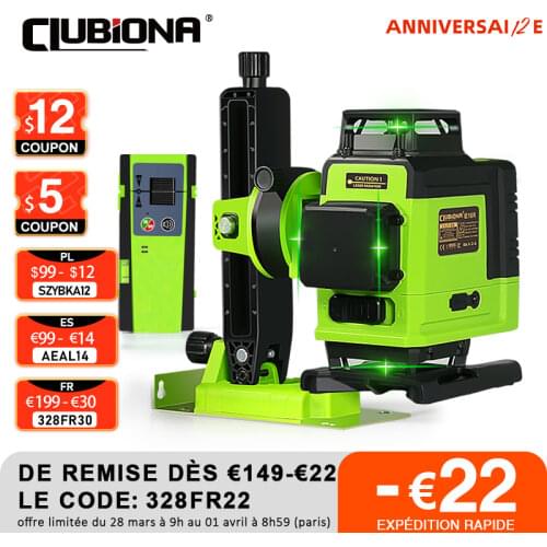 Clubiona IE16R and Receiver Set 4D Green Line Laser Level Floor and Ceiling Remote Control with 5000mah Li-Ion Battery