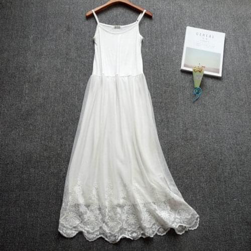 Summer Casual Sweet Floral Embroidery Dress Women Clothing Sleeveless Sweet Soft Modal Lace Layer Mori Girl Strap Dresses U534