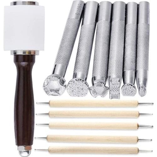 LMDZ Leather Carving Set, Leather Kit with Leather Carving Hammer, Stamp Punch Set and Tracing Pen, Leather Carving Working