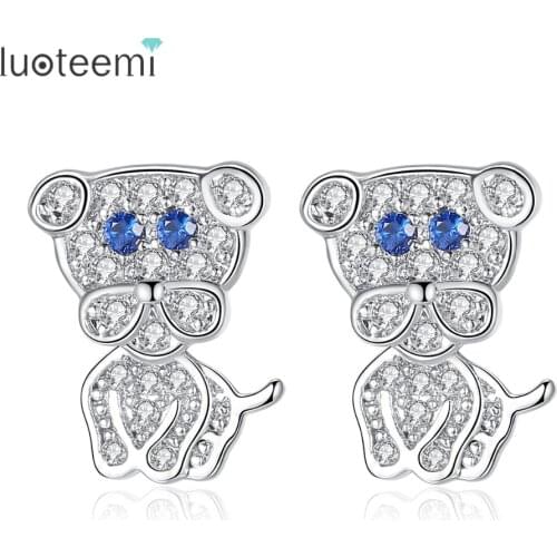 LUOTEEMI Small Animal Stud Earrings Micro Paved Tiny Cubic Zircoina Cute Dog Shape Brincos for Girl Friend Christmas Gift Bijoux