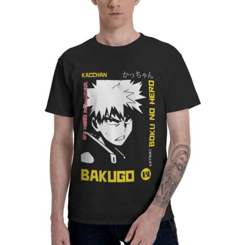 Male Katsuki Bakugo Anime Manga T-Shirt Streetwear My Hero Academia Hero Tshirt Short Sleeve Cool T Shirt 100% Cotton Tee Tops