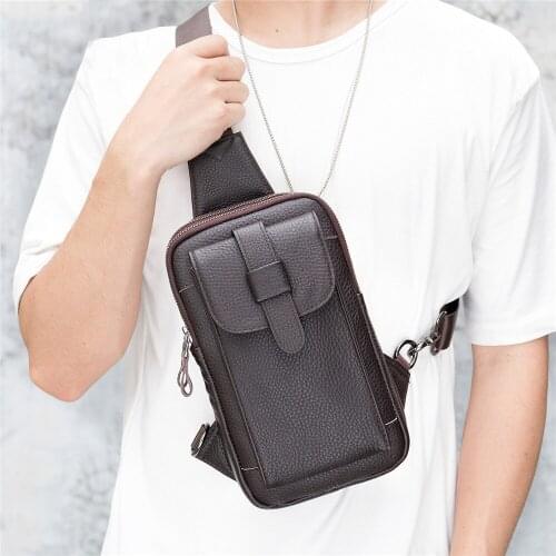 Breast Package Men Shoulder Crossbody Bag Leisure Genuine Leather Man Cross Body Chest Bag Male High Capacity Messenger Bag