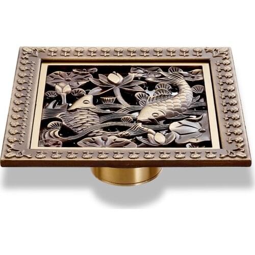 Floor Drains 30/20/15/12cm Brass Shower Floor Drain Bathroom Deodorant Euro Square Floor Drain Strainer Cover Grate Waste