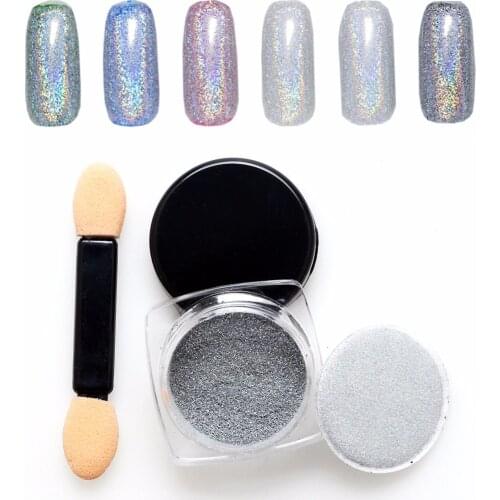 New 2g/Bottle Silver Laser Holographic Unicorn Powder Glitter Nail Art Rainbow Chrome Pigments DIY Magic Chameleon Powder