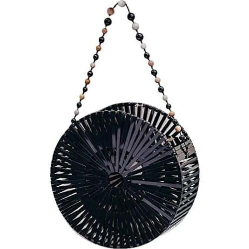 2020 new fashion bamboo handmade hard round women handbag beads beach bags