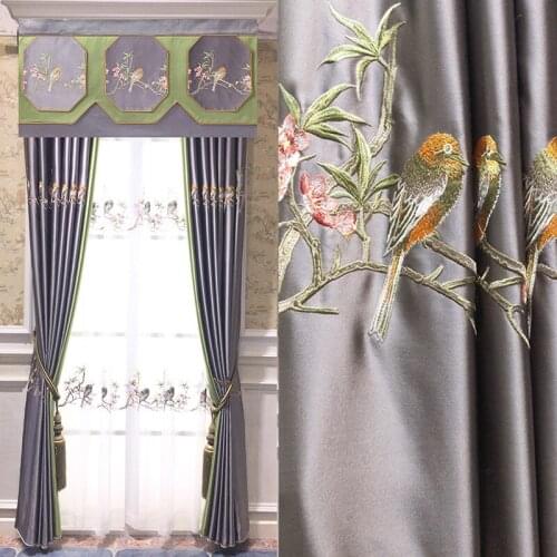 New Chinese style classical Zen light luxury imitation silk living room bedroom embroidered curtains blackout curtain