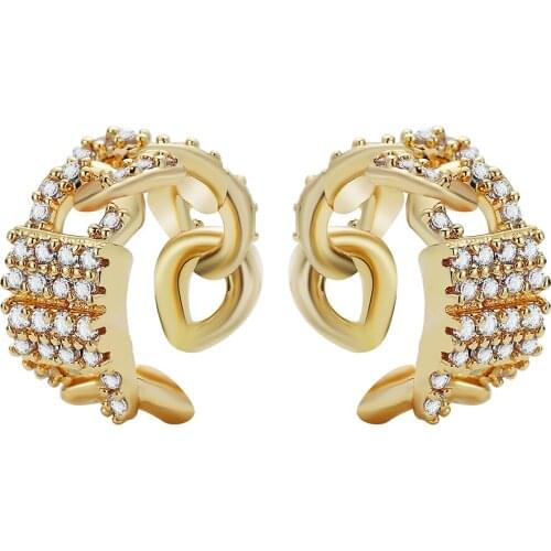 1 Pair New arrivals Micro Pave 3A++ Zircon Gold Chain Ear Clip for Woman 2021 Fashion Exquisite Earrings Jewelry