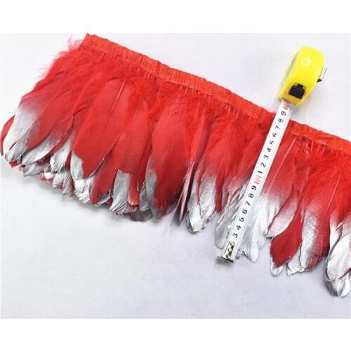 New Spray Silver Goose red Feather ribbon Trims 2meter/lot 15-20cm DIY decor Feathers for crafts and Wedding Decoration plumas