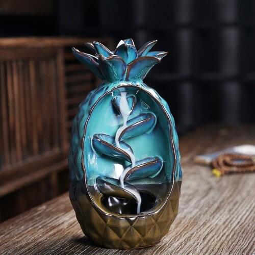 Backflow Incense Burner Holder Cones Censer Ceramic Smoke Decor Retro Handmade Pineapple Shape Back Incense Burner Figurines