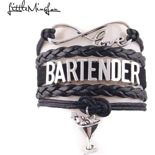 Little Minglou Infinity Love bartender bracelet Wine Glass charm leather men bracelets & bangles for women jewelry Drop Shipping