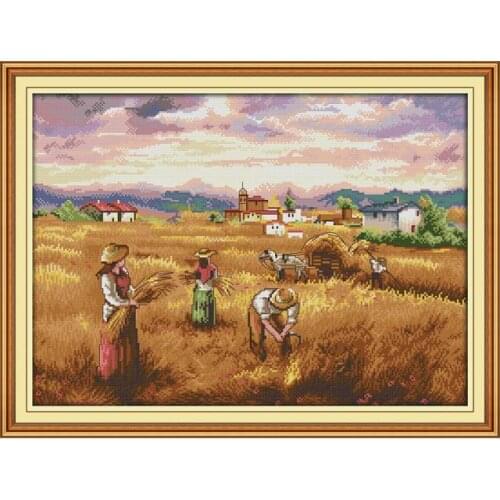 Autumn harvest cross stitch kit people DIY hand embroidery set craft handmade needlework cross-stitching DMC color Dreamfounder