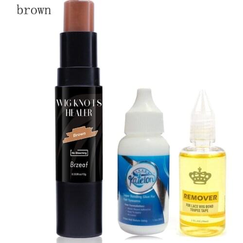 Brown Lace Wig knots Healer Lace Tint Stick +1.3oz/38ML Lace Wig Hair Bonding Glue +30ML Remover for Lace wig Frontal Closure