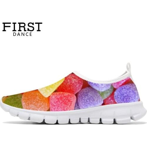 FIRST DANCE Fashion Candy Printed Women Shoes Breathable Female Casual Slip On Shoes Woman Loafers Outdoor Walking 3D Chaussure