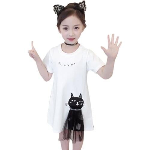 Teens Kids Dresses for Girls Clothing Summer Cartoon Cat Princess Girls Dress Teenage Childrens Girl Dress