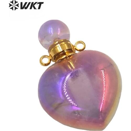 WT-P1596 WKT Design Hot Natural gold aura light purple stone perfume bottle pendant women Populare heart a-methyst stone pendant