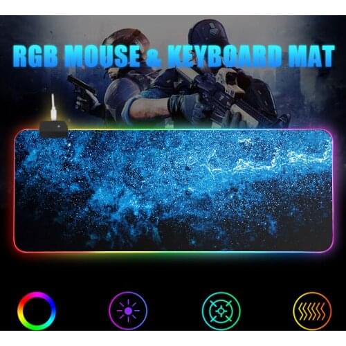 Pohiks 1pc Blue Seven Breathing Colors Mat RGB LED Light Desk Pad Anti-slip Gaming Mouse Keyboard Mats