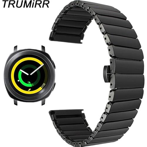 20mm Full Ceramic Watchband +Tool for Samsung Gear Sport SM-R600 Watch Band Steel Butterfly Buckle Strap Wrist Bracelet Black