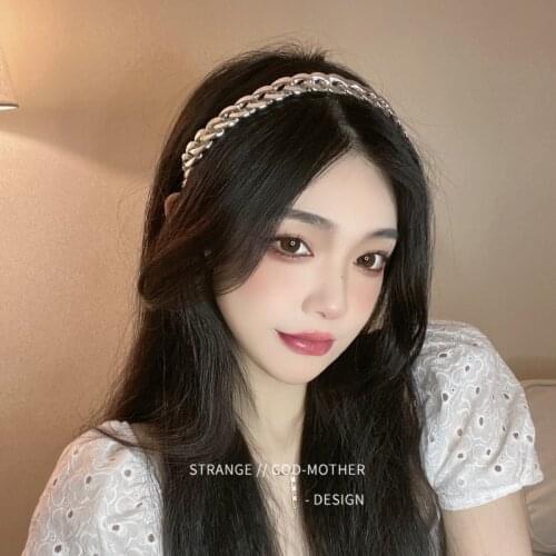 French metal chain headband for women versatile outside wide edge pressure hair face headband hair clip niche hair accessories