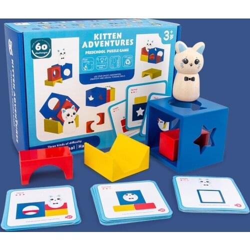 Kitten Adventures Magic Box Logical Thinking Board Game Wooden Puzzle Brain Teaser Toys Kids Educational Gift