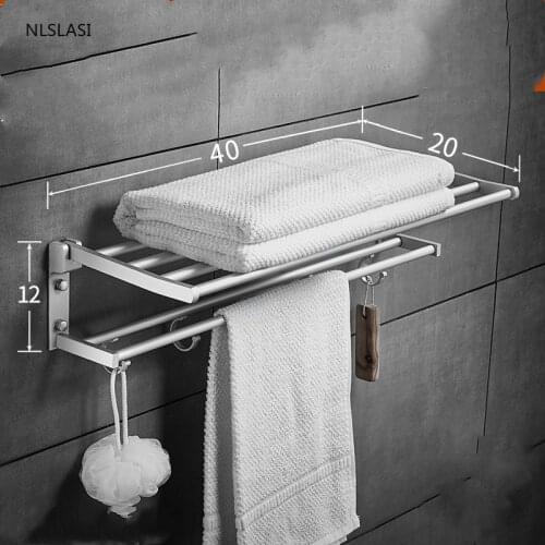 Space Aluminum Towel Holder Home Bathroom Decoration Bath Towel Hanging Storage Shelf Hardware Punch-free Square Towel Rack