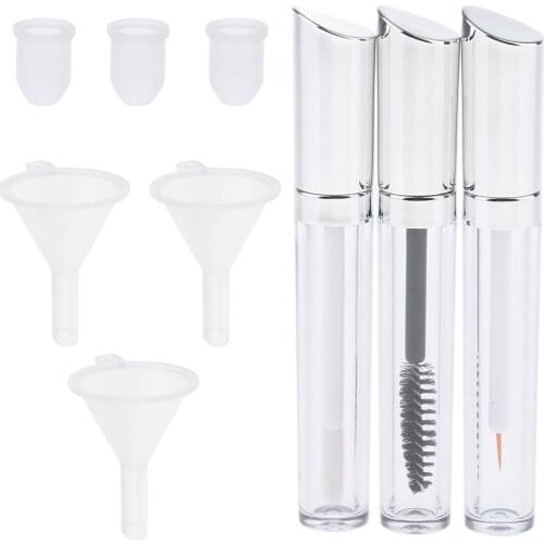 Empty Mascara Tubes 3 Packs 5ml Reusable Container Bottle Tube for Eyelash Growth Oil Funnels Plugs Set for Castor Oil DIY