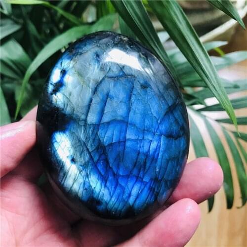 Runyangshi 1pcs Natural Colorful labrador feldspar Crystal Original Moonstone Elongated stone Ornament blue&yellow Moonstone